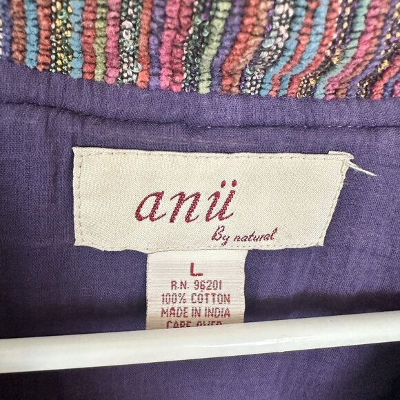 Anu By Natural Multicolor Striped Womens Cotton Jacket Large Purple Pockets - Picture 2 of 8